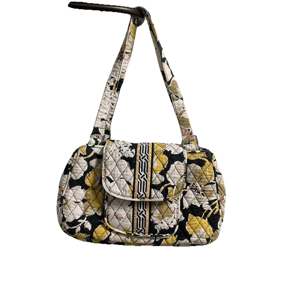 Vera Bradley Dogwood Shoulder Bag Purse Black Yellow White